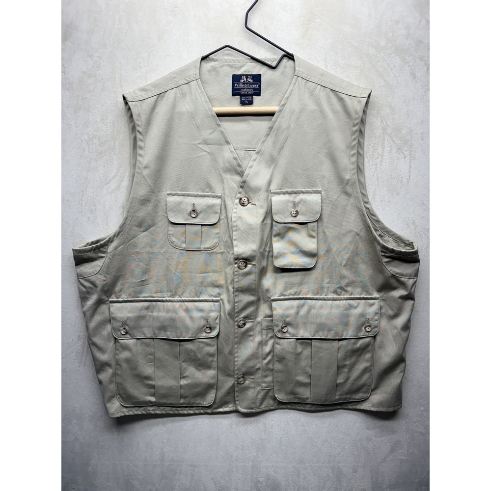 Vintage Willis Geiger Bush Poplin Safari Vest Men XL Photography Hunting Utility